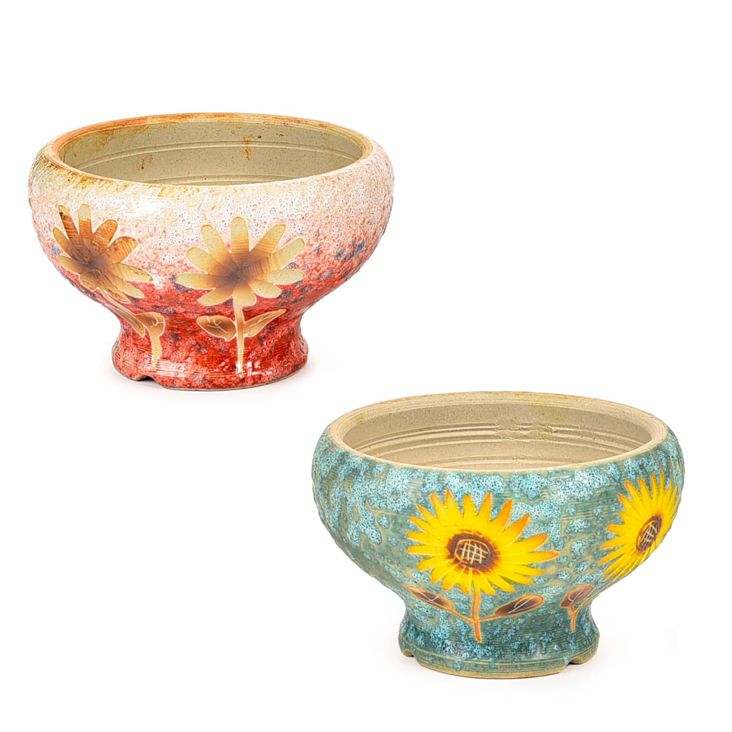 Sungmor Small Succulent Planters Set of 2, Beautiful Hand Crafted Ceramic Plant Pots Cute Cactus Pot, 6.5 Inch Flower Pots for Indoor Plants with Drainage, Desktop Windowsill Home Office Decor Pots