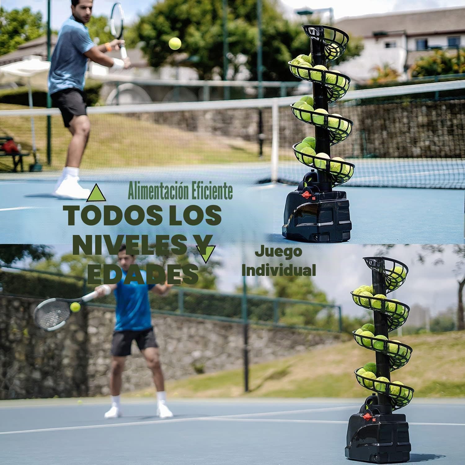 Máquina De Tenis (hasta30 Bolas)Entrenamiento de Tenis para principiantes/niños/entrenadores, cualquier nivel y edad, portátil para uso seguro en el hogar/cancha de tenis, AC&batería&Cable USB