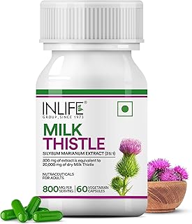 INLIFE Milk Thistle Extract 800mg > 80% Silymarin | Antioxidant Support| 60 Vegetarian Capsules (Pack of 1, 60)