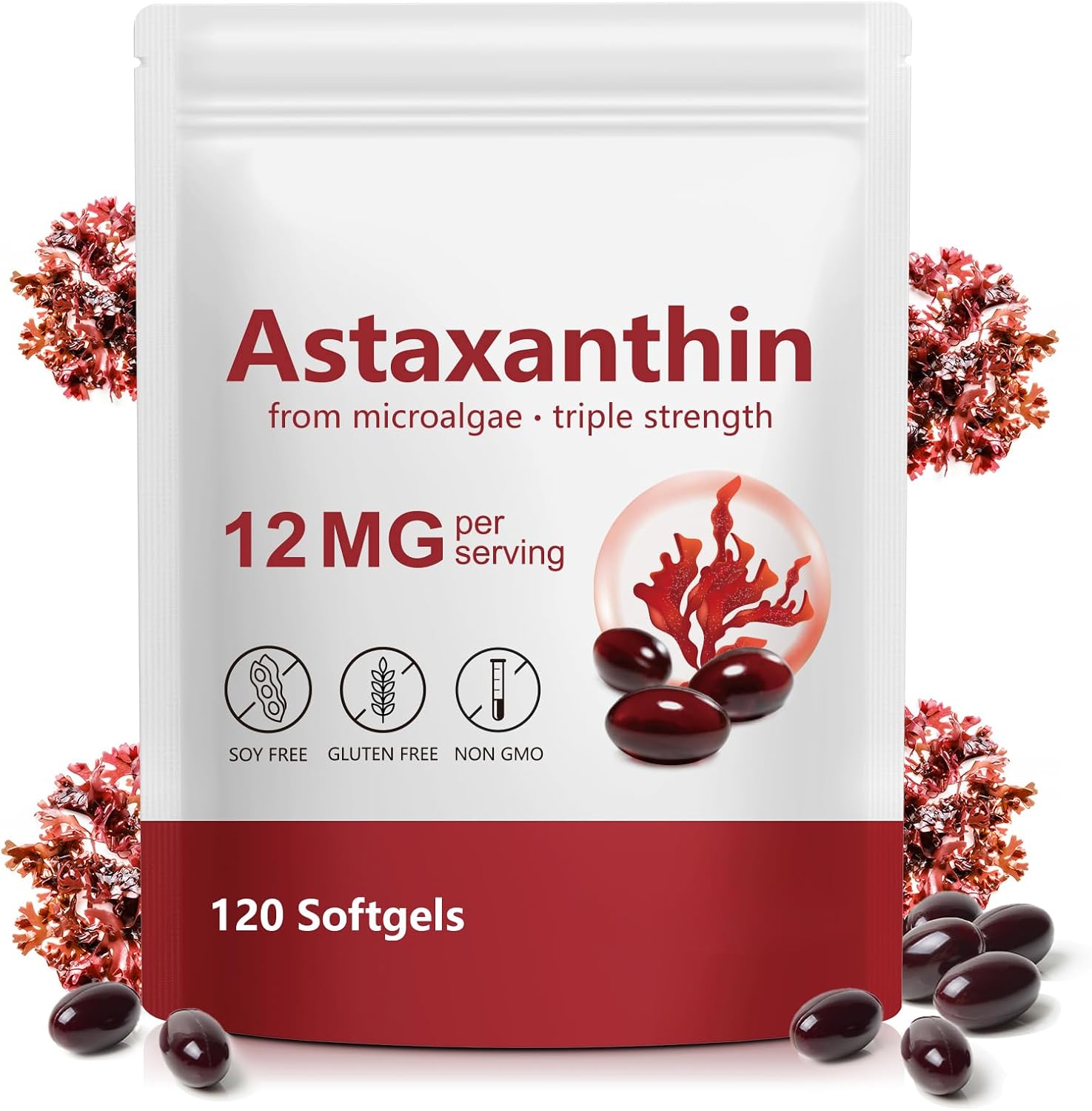 Astaxanthin 12mg, Premium Astaxanthin 120 Softgels, Naturally extracted from Haematococcus pluvialis | 4 Month Supply
