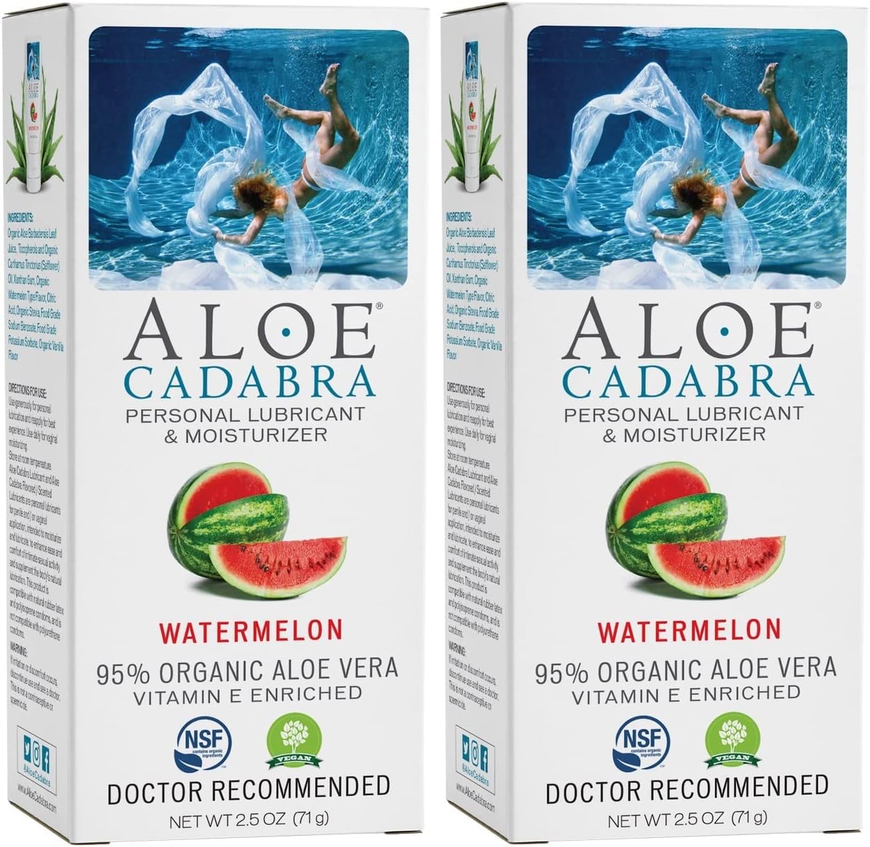 Aloe Cadabra Flavored Personal Lubricant and Vaginal Moisturizer, Organic Edible Aloe Lube for Men, Women and Couples, Non-Staining, pH Balanced, Toy Compatible (Watermelon, 2.5 Ounces, 2 Pack)