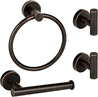 4 Piece Oil Rubbed Bronze Stainless Steel Bathroom Hardware Set Include Hand Towel Ring, Toilet Paper Holder,and 2 Robe Towel Hooks,Bathroom Accessories Set Oil Rubbed Bronze