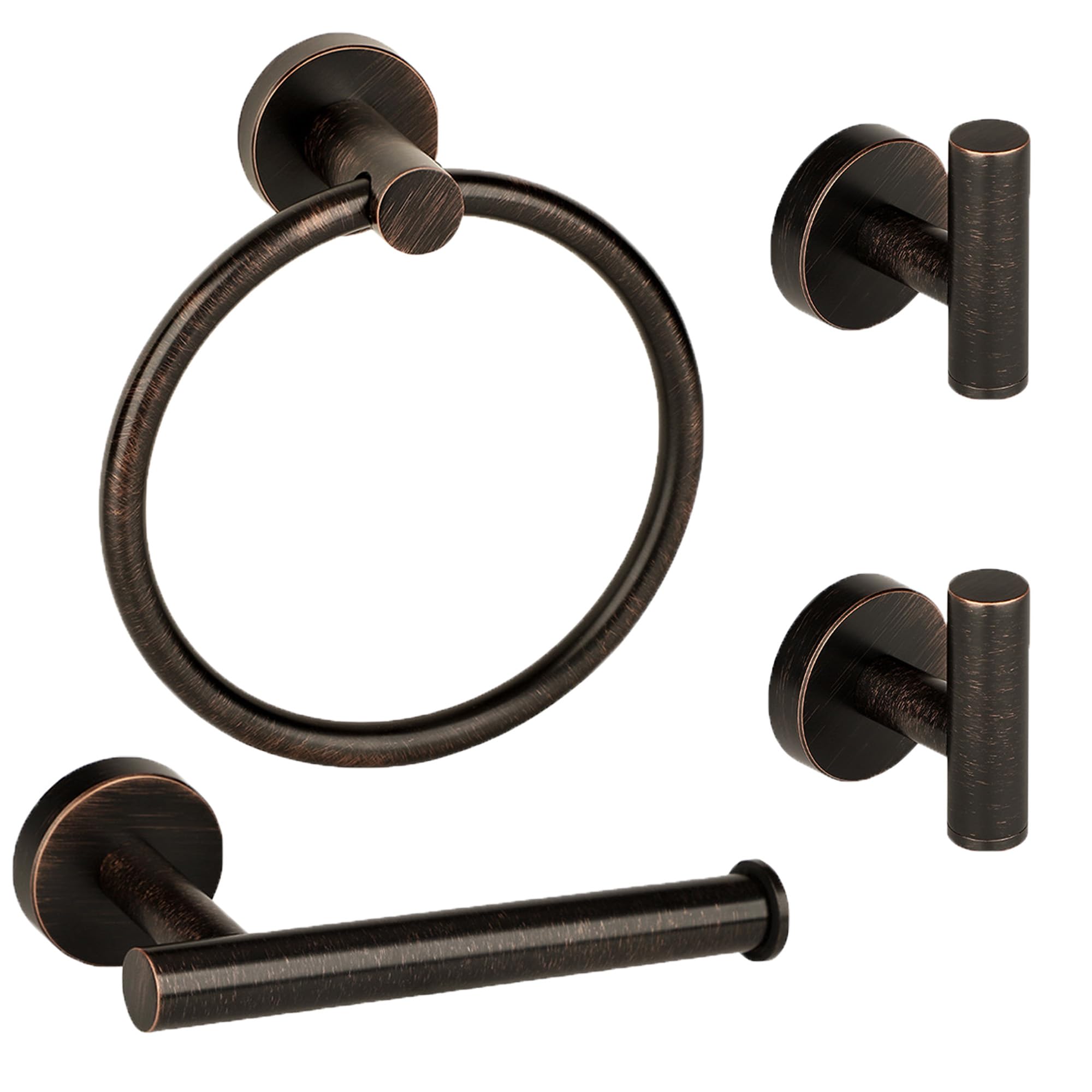 4 Piece Oil Rubbed Bronze Stainless Steel Bathroom Hardware Set Include Hand Towel Ring, Toilet Paper Holder,and 2 Robe Towel Hooks,Bathroom Accessories Set Oil Rubbed Bronze