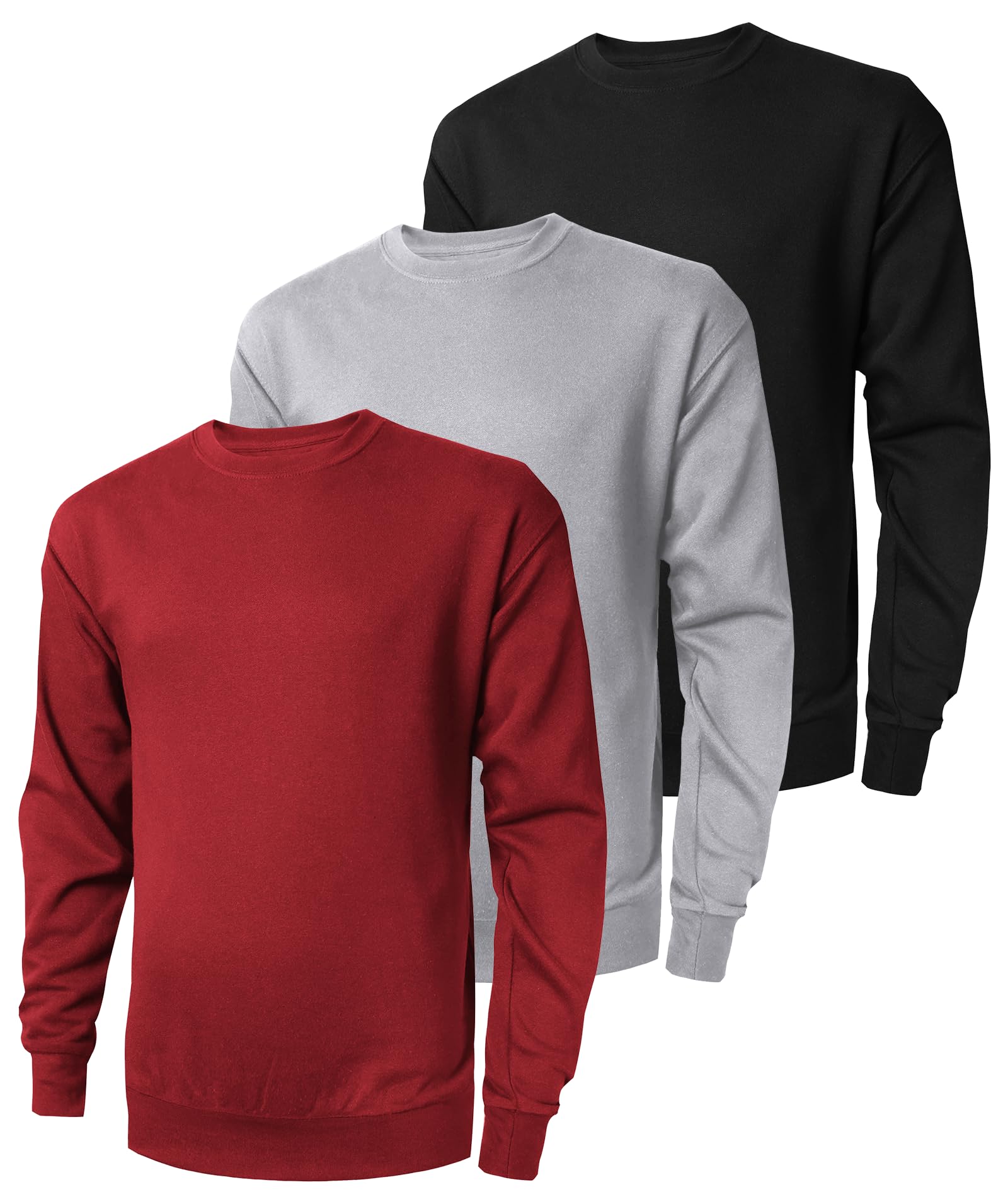 ZITY 3 Pack Mens Crewneck Sweatshirts Lightweight Long Sleeve Casual Pullover Moisture Wicking Sweatshirts for Men