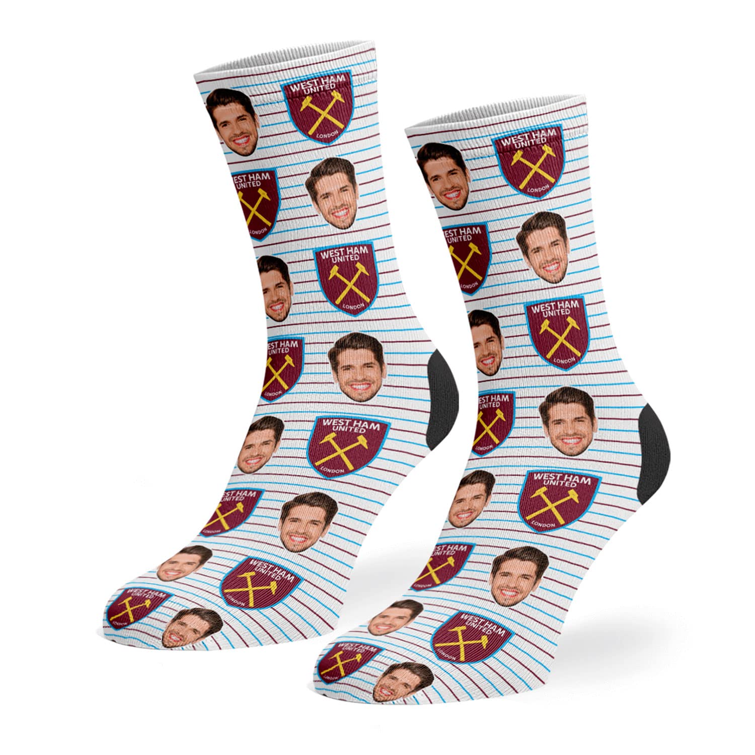 Super Socks Personalised West Ham Socks | Official West Ham Merchandise | Upload Your Photo | West Ham United | West Ham Gifts | West Ham Gifts for Men | West Ham Gifts for Boys (9-11)