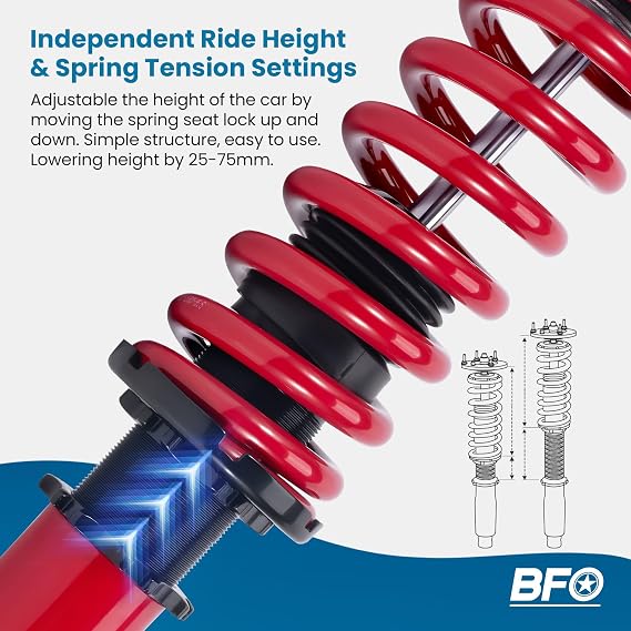 BFO Coilovers for Lexus IS 300 2000-2005, for Lexus IS 200 1999-2005, Height Adjustable Coilovers Suspension Kit, Preset Damping Shock Absorber Struts, Lowering Kit Red