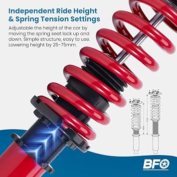 BFO Coilovers for Lexus IS 300 2000-2005, for Lexus IS 200 1999-2005, Height Adjustable Coilovers Suspension Kit, Preset Damping Shock Absorber Struts, Lowering Kit Red