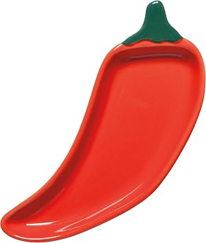 Now Designs by Danica Stoneware Chili Peppers Shaped Dish - Latin, Molded, Serving Food, Red, 3.92 x 7in
