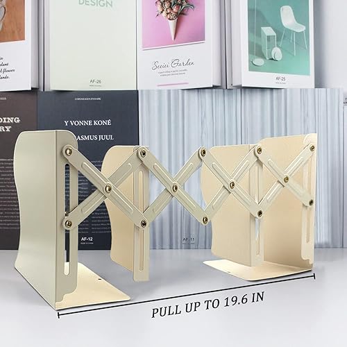 Miniatura 4 de Sujetalibros ajustables, 19 pulgadas, 2 divisores de metal resistente, estante de almacenamiento de libros, organizador de escritorio, soporte de