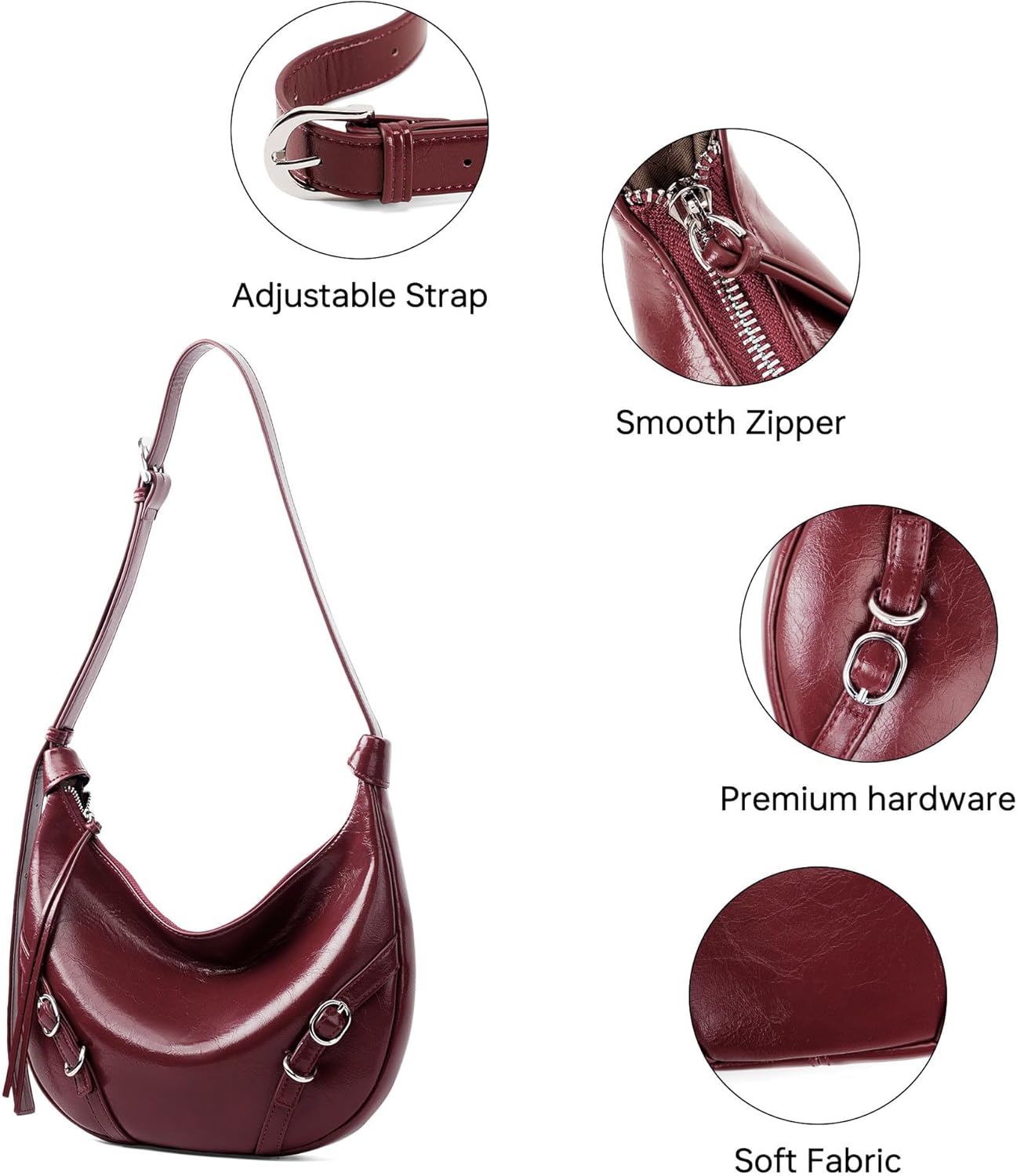 GEMIU Shoulder Bag for Women Vegan Leather Crescent Hobo Bag with Adjustable Strap, Handbag for Going Out and Travel - Image 6