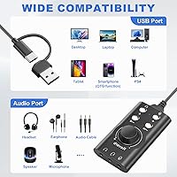 Vista 6 de Facmogu Cambiador de voz con múltiples efectos de sonido, USB 3.0/Tipo-C a 0.138 in Jack Game Cambiador de voz, dispositivo virtual 7.1 de sonido