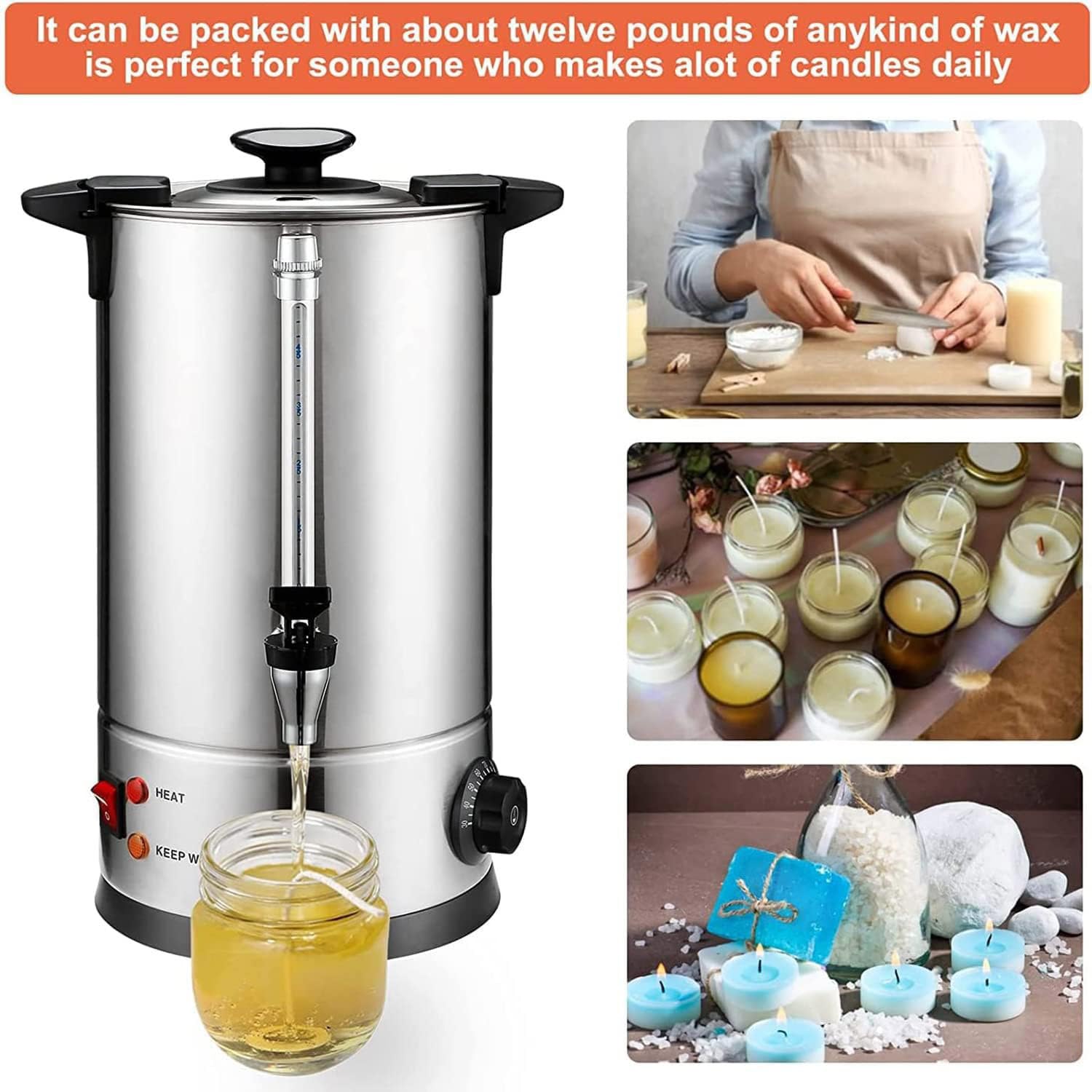 DMBBSAPBSH Fusore di Cera per la Produzione di Candele, Macchina di scioglimento della Cera elettrica, Regolazione della Temperatura, Rubinetto rapido for Il Business(10L