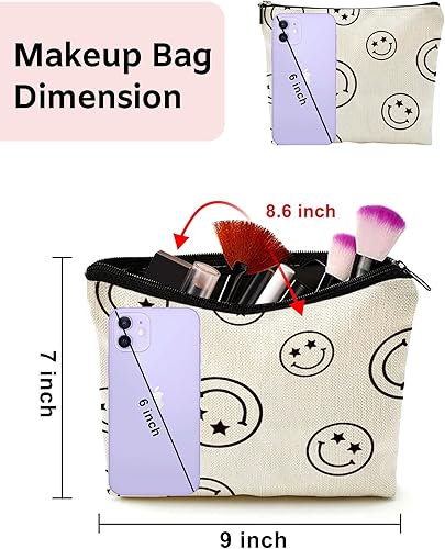Miniatura 2 de Lamtwbos Bolsa de maquillaje para bolso, bolsa organizadora de cosméticos de viaje de lino, bolsa de aseo con cremallera, bolsa de almacenamiento