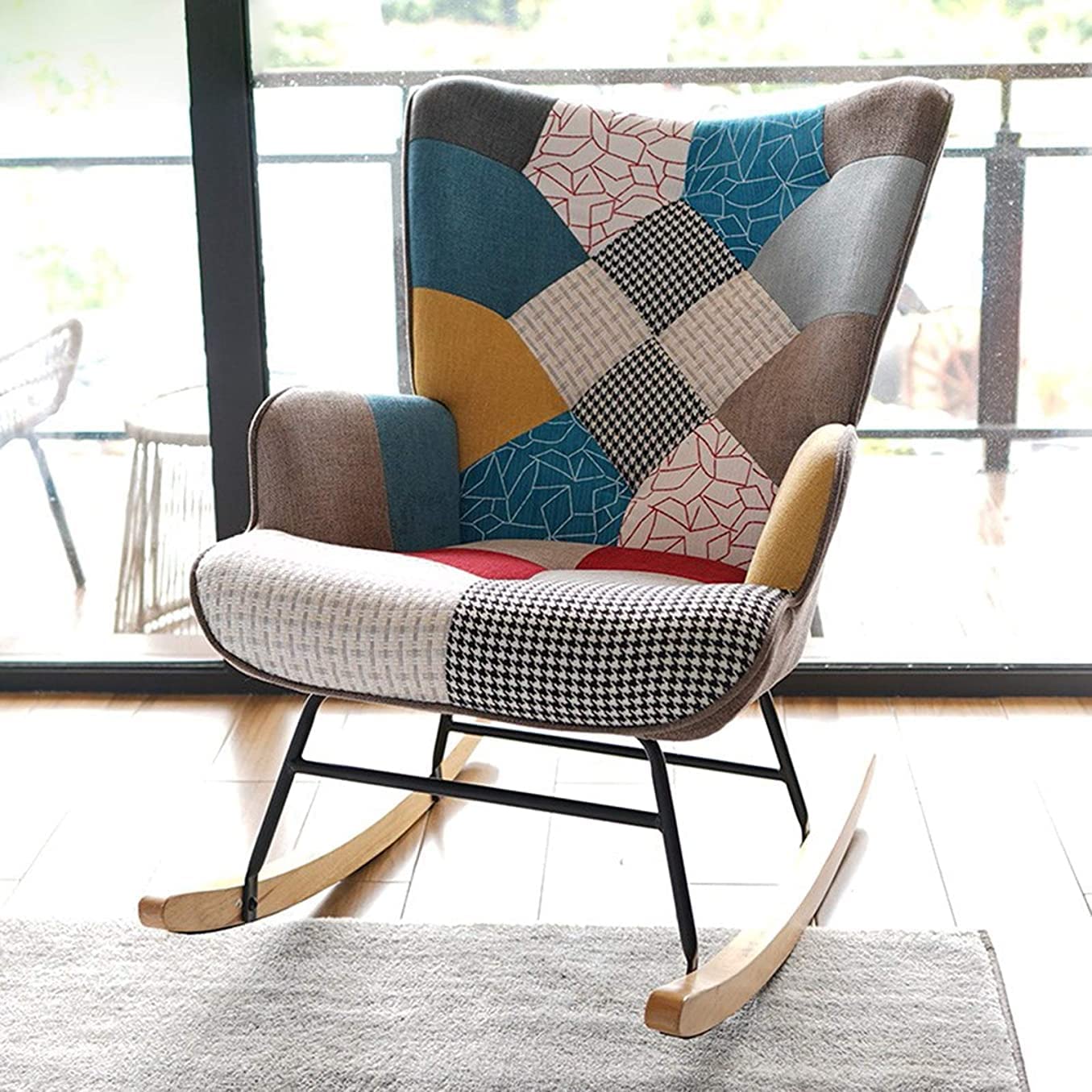 Fotel bujany ogrodowy, naturalna bawełna i len, wypoczynek, sofa, dopasowany kolor, salon, balkon, styl europejski, z pedałami, 71 x 90 x 96 cm