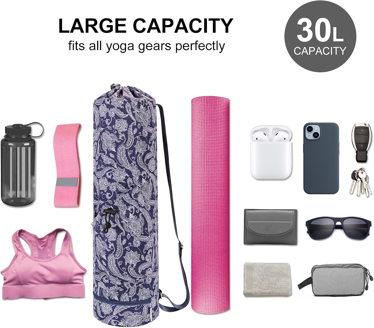 sportsnew Yoga Mat Bag with Water Bottle Pocket and Bottom Wet Pocket, Exercise Yoga Mat Carrier Multi-Functional Storage Bag, Patent pending - Image 3