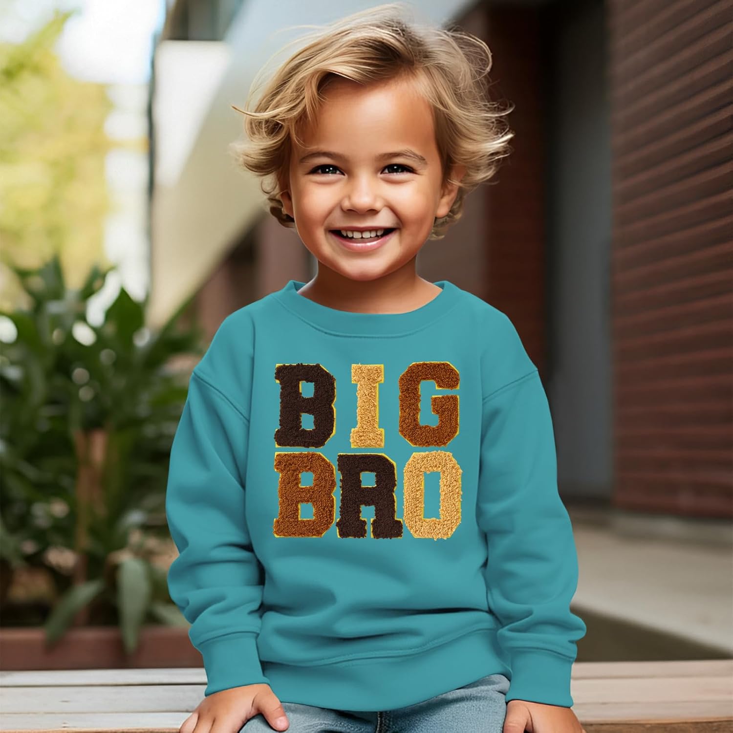 BOUTIKOME Big Brother Sweatshirt Toddler Baby Boy Big Bro Embroidery Chenille Patch Shirts Fall Pullover Announcement Tops - Image 2