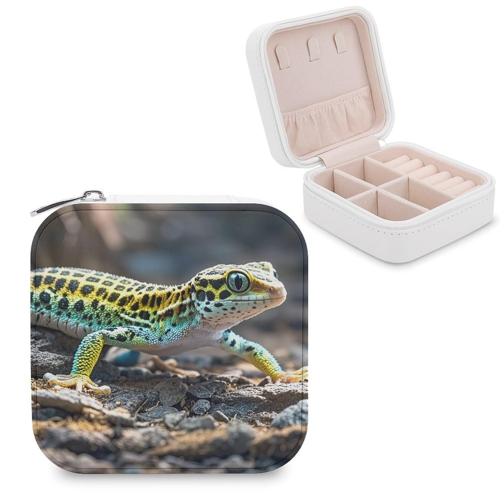 VstaDank Leopard Little Gecko Jewelry Box for Women Custom Travel Jewelry Case Personalized Travel Jewelry Boxes Small Portable Jewelry Organizer Box for Rings Necklaces Bracelets Earring