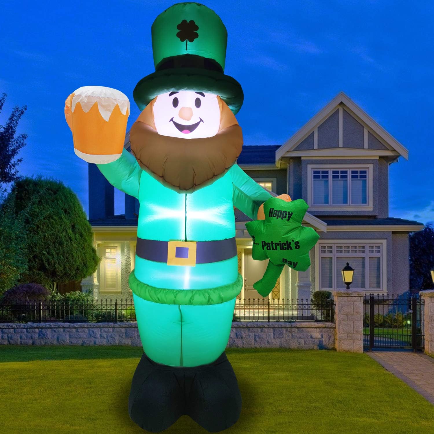 8 Foot St Patricks Day Inflatable St Patricks Day Decorations Outdoor Giant Inflatable Leprechaun with LED Light Holding Shamrocks Beer for Irish Day Yard Decoration Lucky Decor Fun Holiday Blow Up - Image 7