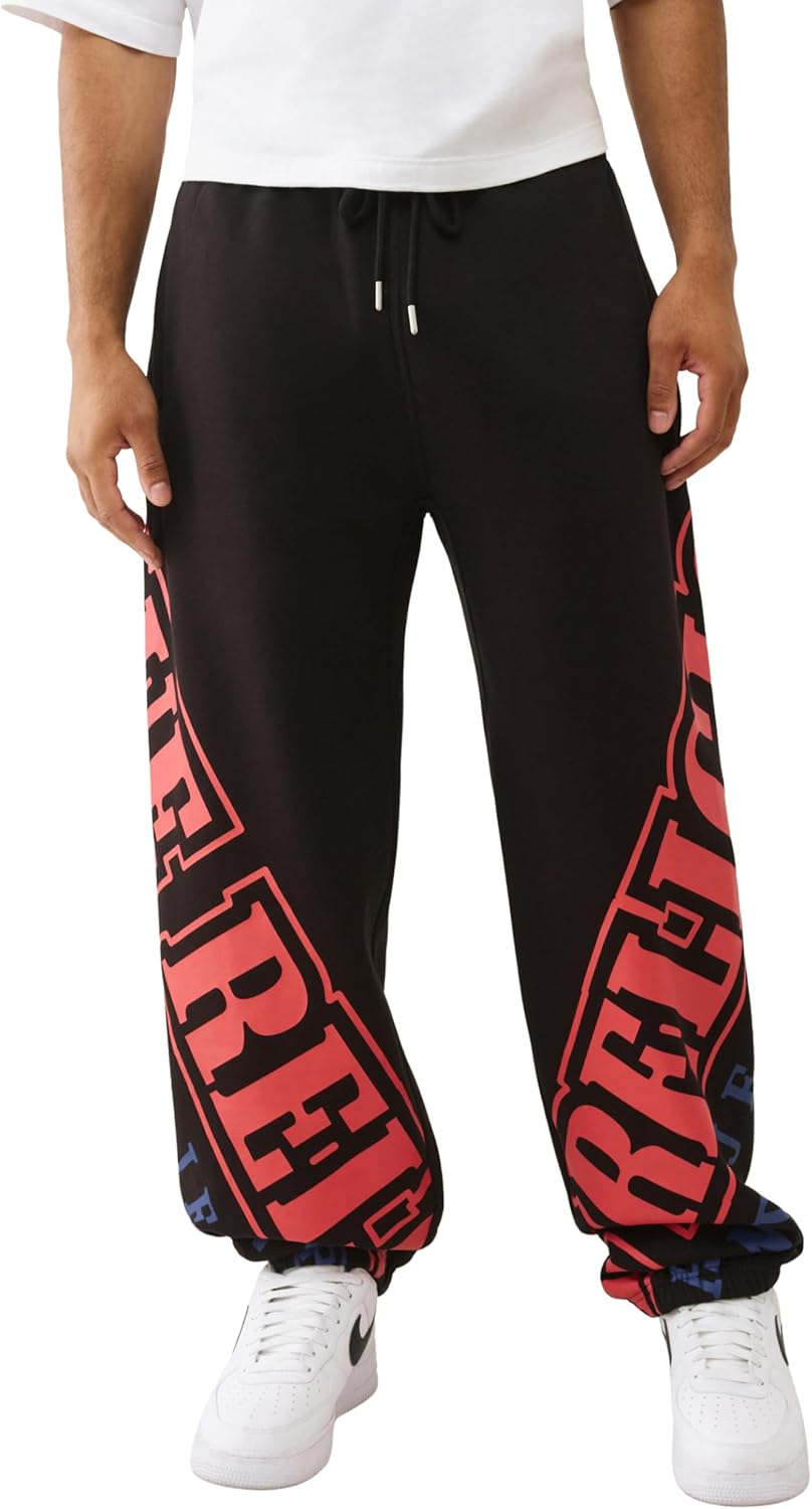True Religion Overt Arch Logo Baggy Joggers for Men – Oversized Sweatpants with Drawstring Waist & Pockets