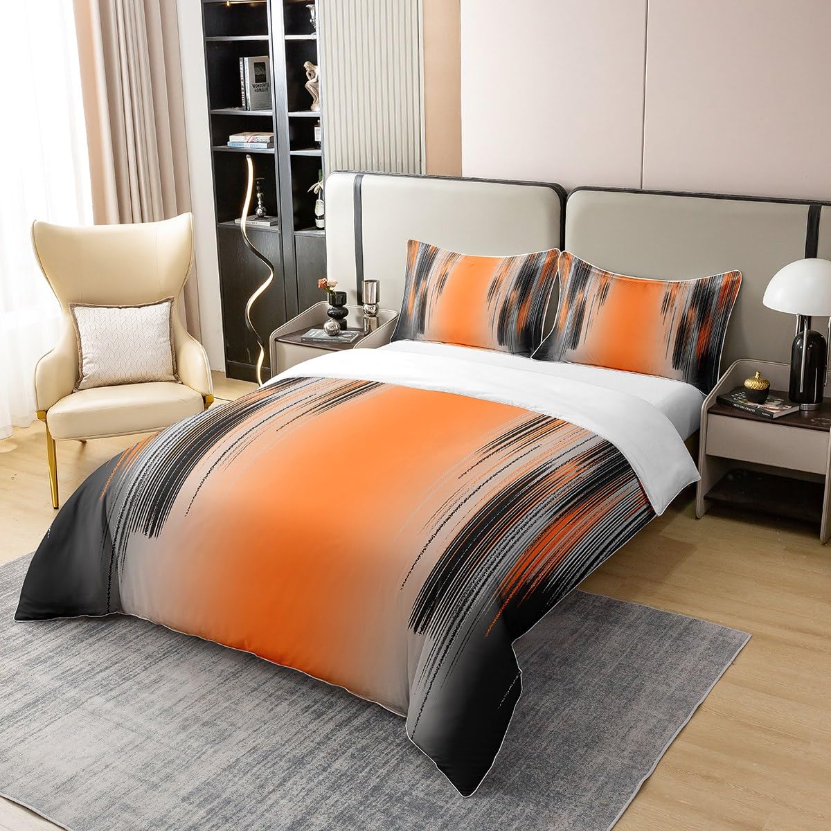 Parure de lit orange et noire en coton pour réveiller la déco de chambre