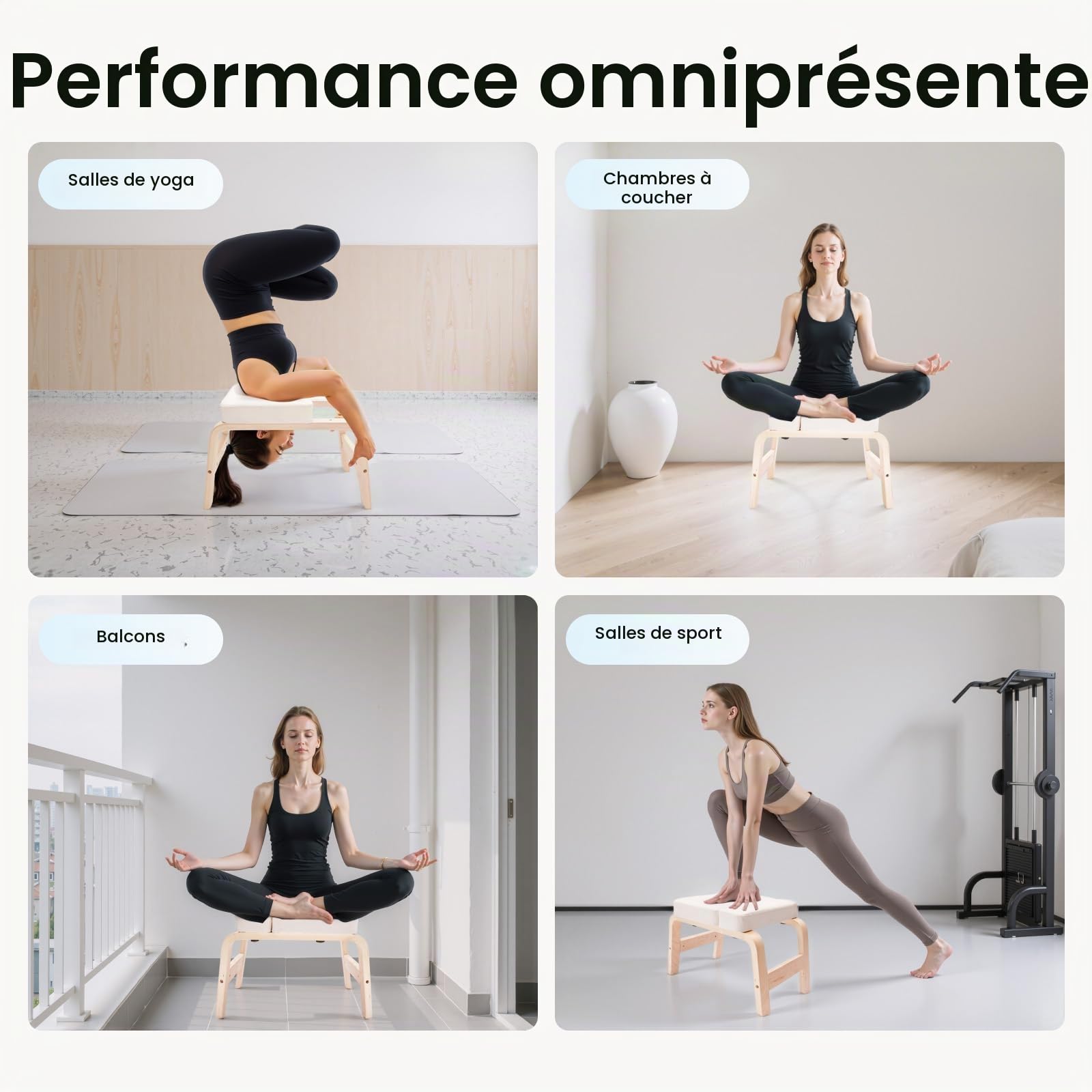 Tabouret de yoga avec cadre en bois et rembourrage en polyuréthane, chaise inversée pour l'équilibre, détend le cou, les épaules, capacité de charge de 200 kg