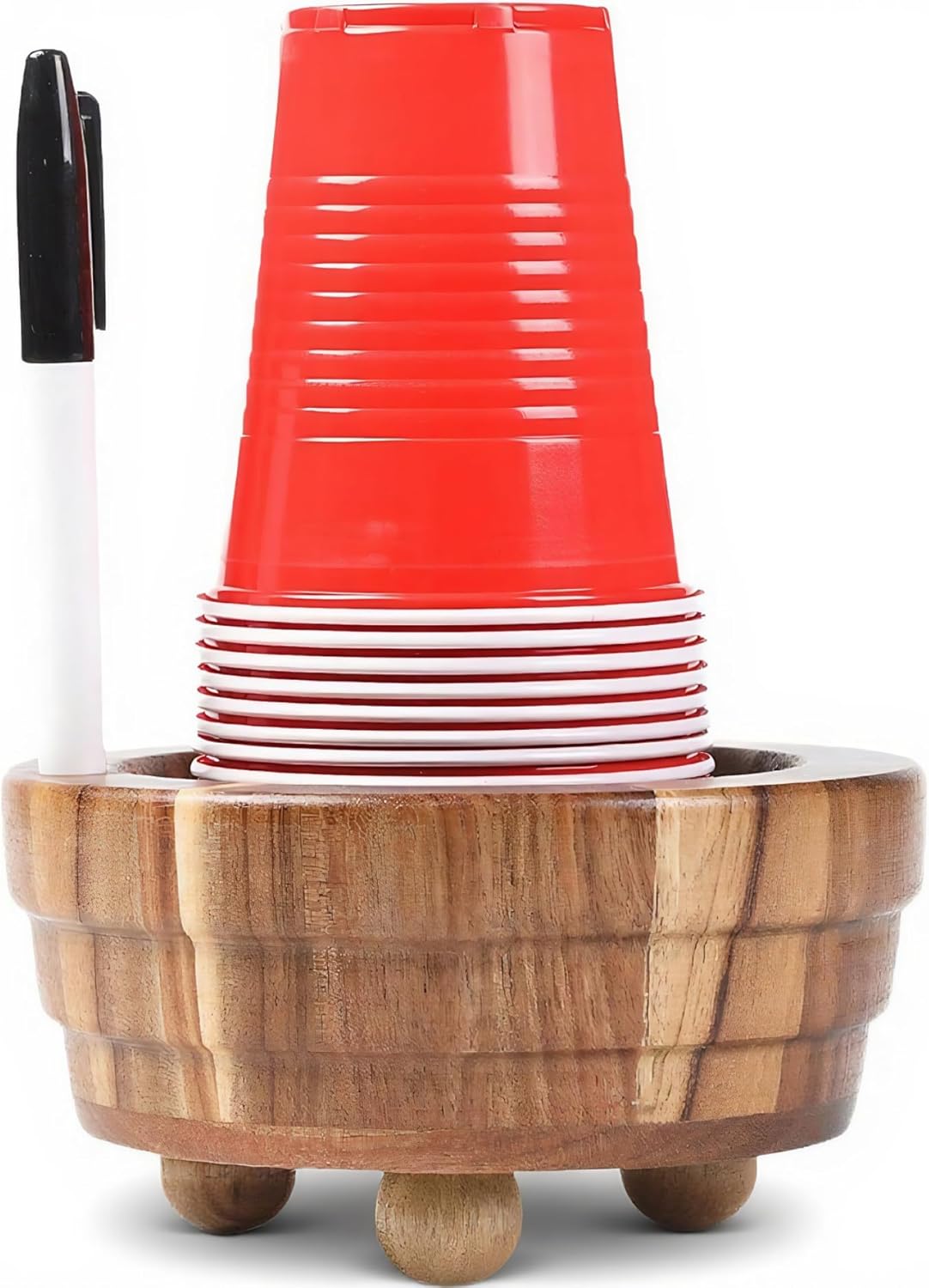 Cup Holder with Marker Slot|Cup Holder with Marker Slot, Wooden Solo Storage Box with Rustic Hosting Essentials for Party Bar Kitchen Bathroom