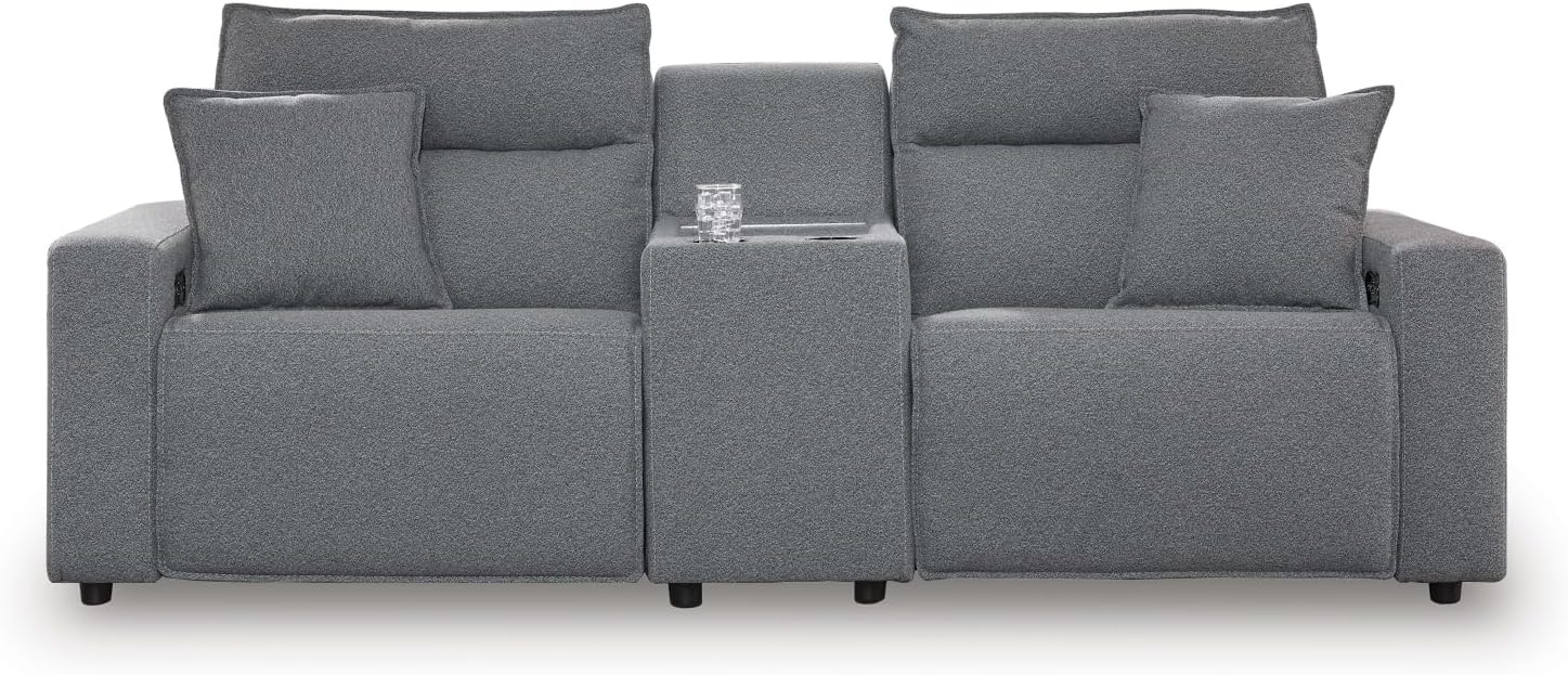 Signature Design by Ashley ModMax II Modern Stain Resistant 3-Piece Power Reclining Sectional with Adjustable Headrest, USB Ports and Console with 2 Cup Holders, Gray