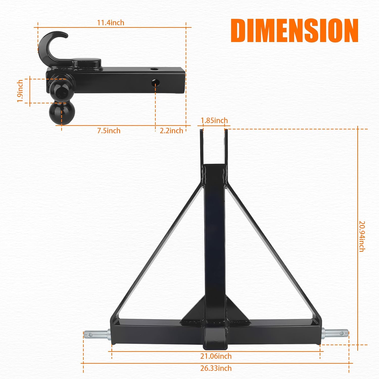 Chelhead Tractor 3 Point Attachments with Multi Ball Trailer Hitch Compatible with Kubota, BX, LM25H, WLM Tractor, NorTrac, Yanmar, Kioti, Cat, John Deere Drawbar Adapter Category 1