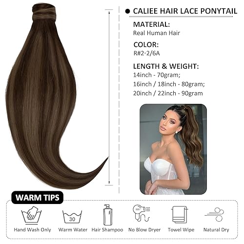 Miniatura 2 de Caliee Extensiones de cabello humano para cola de caballo, color negro azabache, 18 pulgadas, 2.82 oz, cola de caballo envolvente, cola de caballo