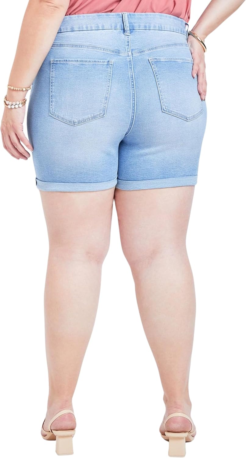 Royalty for Me Women's Plus Size High Rise Curvy Exposed Button Fly Cuffed Shorts - Image 3