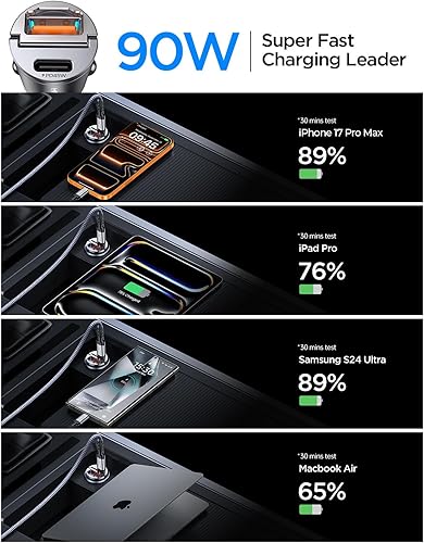 Miniatura 7 de 90W USB-C Car ChargerSuper Mini Metal USB C Car Charger Fast Charging Adapter PDQC30 Dual Port MRGLAS Type C Car Cigarette Lighter USB Charger