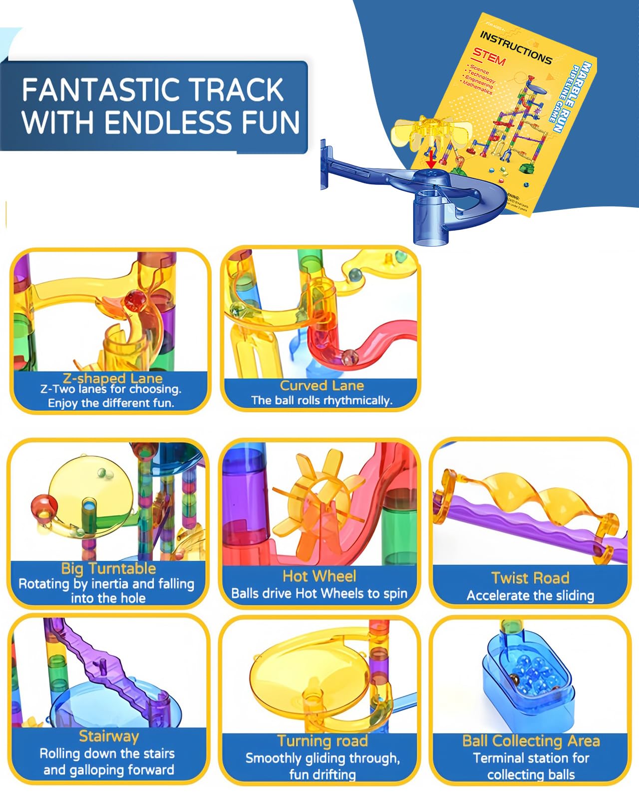 Marble Run 104 PCS Building Toy Set including 20 Glass Marbles Glow in The Dark - Image 4