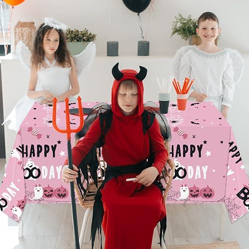 Miniatura 6 de Paquete de 3 manteles de Halloween de color rosa, decoración de fiesta de Halloween, calabaza, fantasma, feliz día de Halloween, mantel rectangular