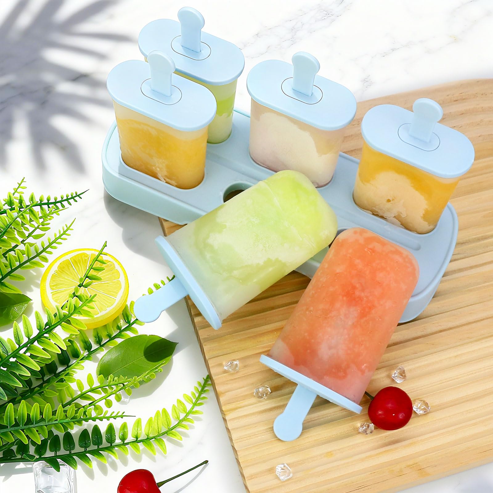 Eis am Stiel, 6-fach Eisformen Eis am Stiel, BPA-frei aus Wassereis Formen, Wiederverwendbare Eisformen, Spülmaschinenfest (Blau)