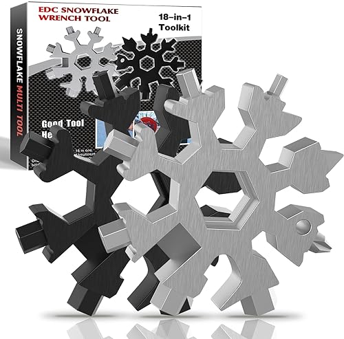 Multiherramienta de copo de nieve 18 en 1 para hombres, regalos únicos para papá, marido, novio (plata + negro)