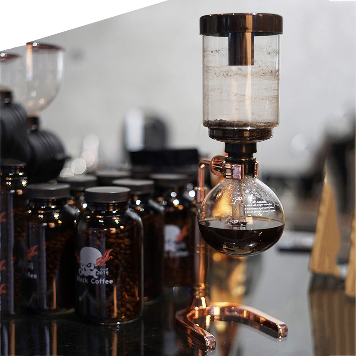 Siphon Coffee Maker,Tea Siphon Pot, Vacuum Coffeemaker Glass Type,Coffee Machine Filter 3-5Cups,for Brewing Coffee and Tea with Extended Handle,5