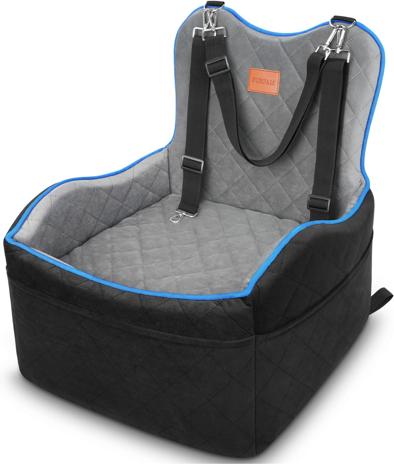Dog Booster Car Seat for Small Medium Dog Under 35 Lb, 6 Inch Memory Foam Elevated Pet Car Seat Bed with 3 Pockets & 3 Safety Belt, Detachable Washable Puppy Carrier Pet Travel Accessories