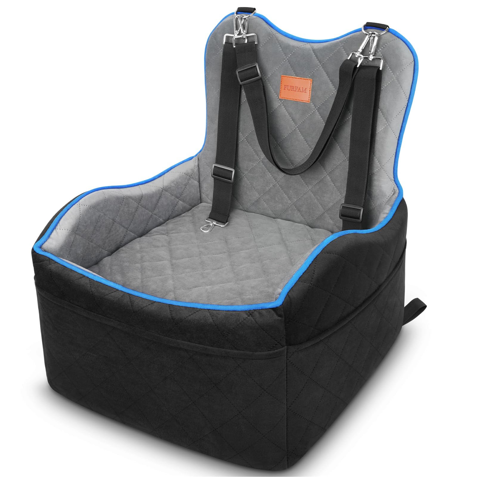 Elevated Dog Car Seat, Booster Car Seat for Small/Medium Sized Dog Fits in Front/Back Seat, 6 Inch Memory Foam, 3 Storage Pockets & 3 Safety Belts, Detachable Washable Puppy Carrier for Travel