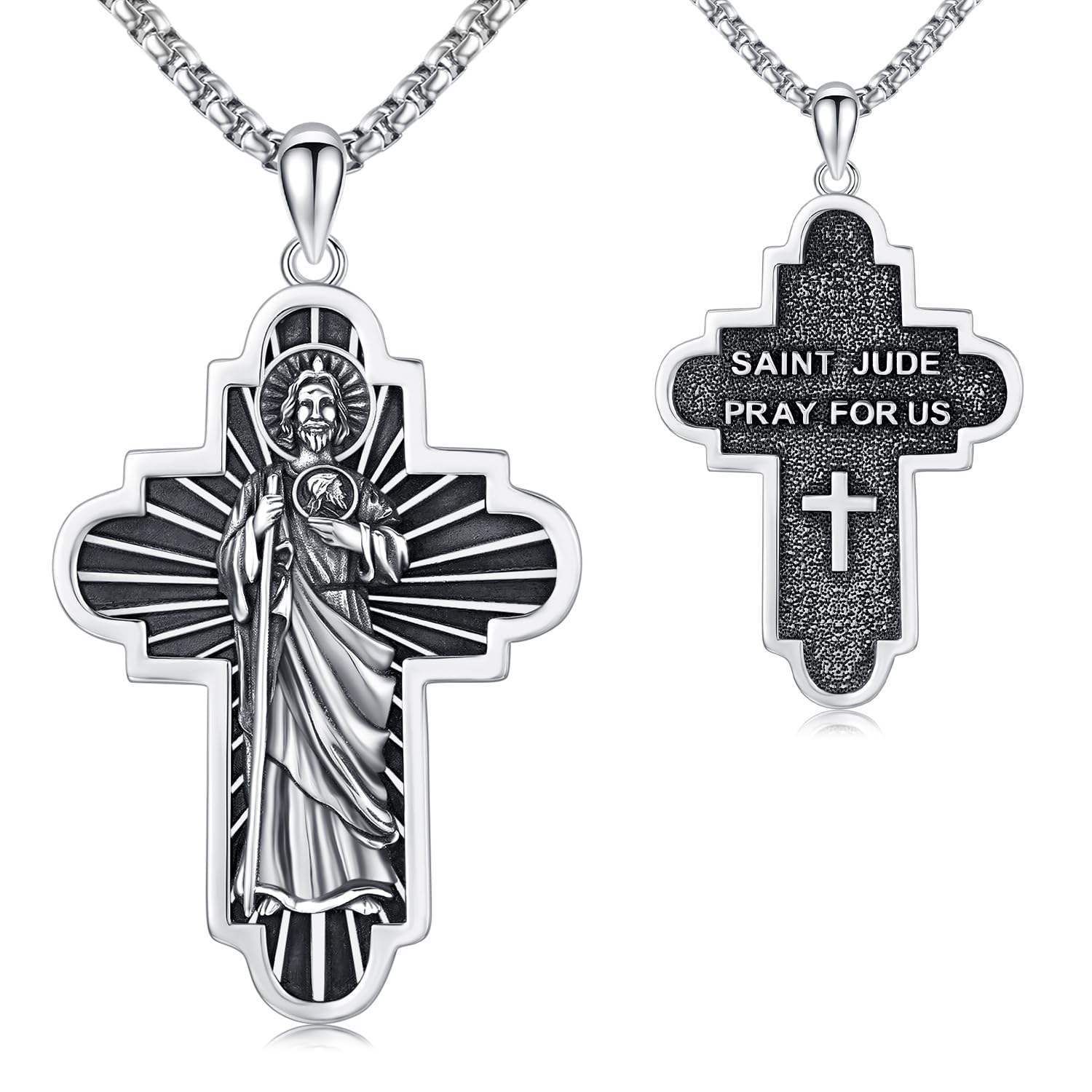 TwoAnts 925 Sterling Silver Patron Saint Medal Necklace Protection Catholic Jewelry Gifts for Men Women