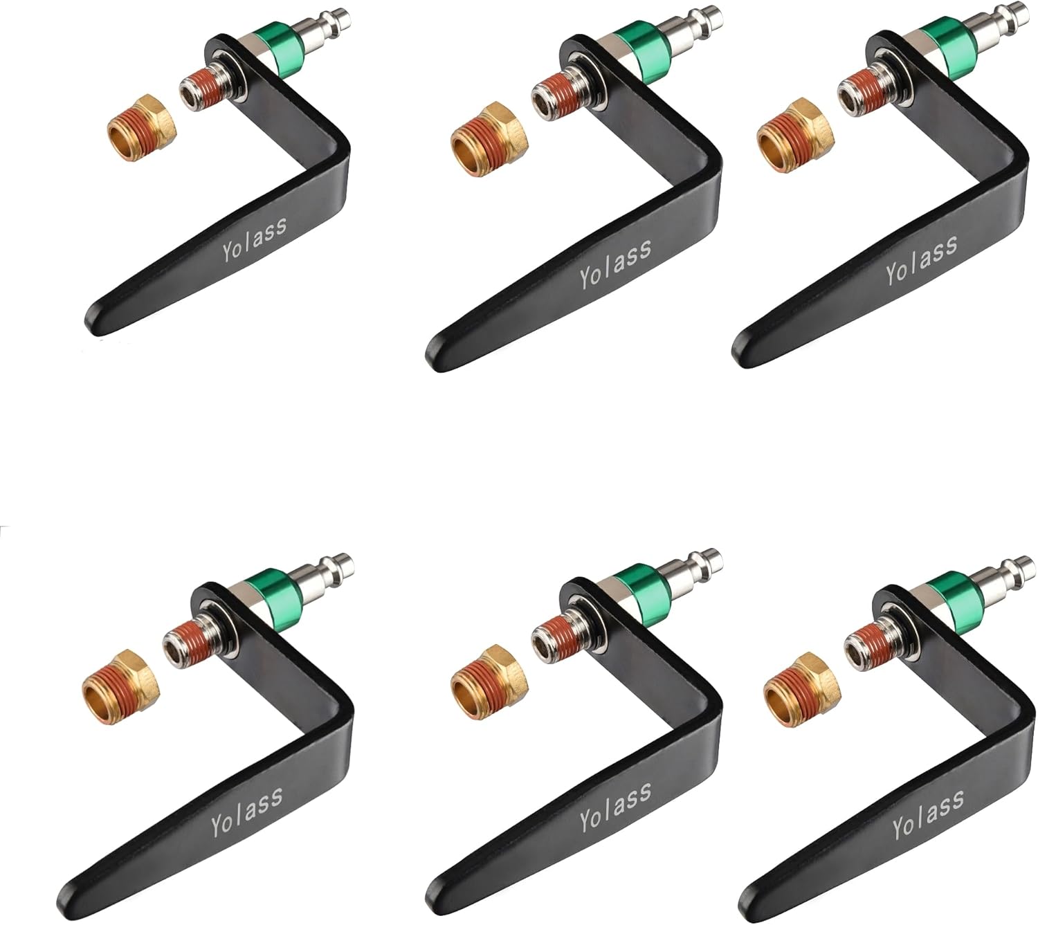 Yolass Pneumatic tool hook,1/4" NPT and 360° Rotatable L Air Rafter Hooks are Lightweight,Quick and Easy to Install for Air Blow Guns,Pneumatic Nail Guns,with Brass Joints,6-Piece