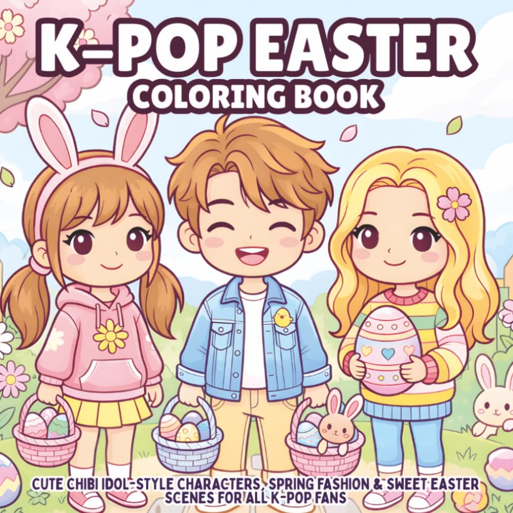 K-Pop Easter Coloring Book: Cute Chibi-Idol Style Characters,Spring Fashion & Sweet Easter Scenes For All K-Pop Fans