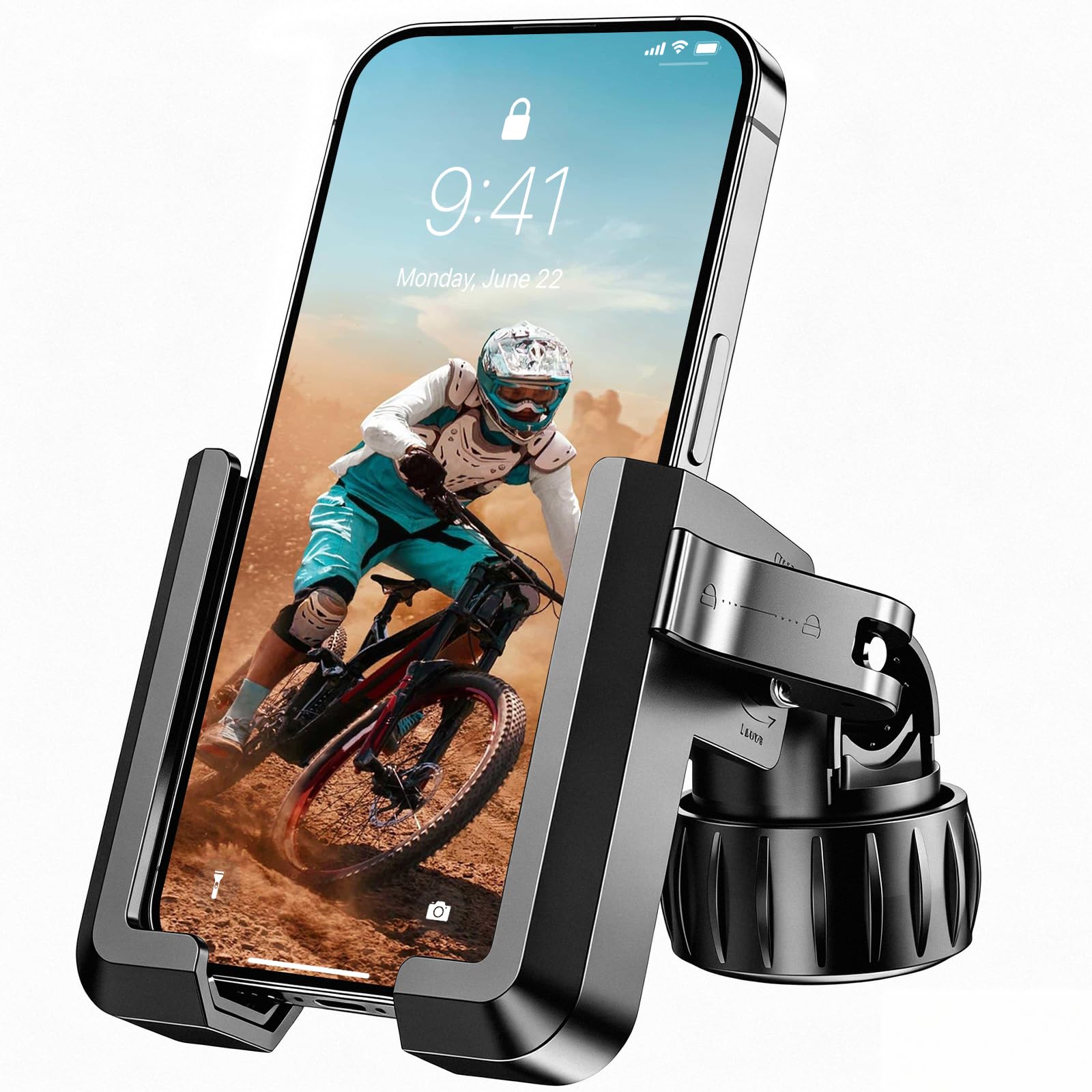 Mobile Bike Stand [1S Lock] Bike Phone Holder, 360° Rotation, Mobile Phone Holder Motorcycle Compatibility for iPhone 17/16/15/14/13, Samsung, 4.7 Inches-7 Inches Universal Smartphone | Giro 360°, Compatible iPhone Samsung, Universal, Antivibración, Estable, No tapa la cámara, Para Manillar