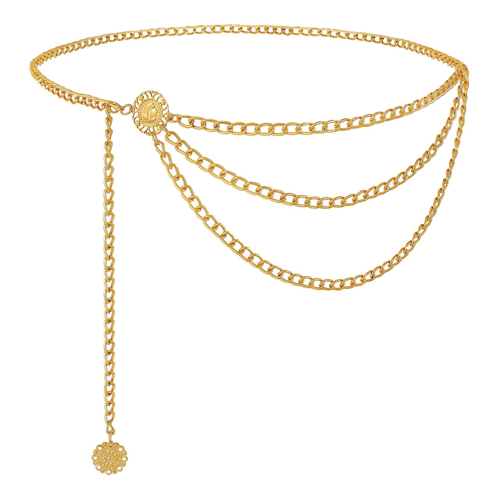 LEACOOLKEY Damen Gürtel Kettengürtel Metall Taillenkette Mehrschichtiger Taillengürtel Gold Hüftkette für Kleider und Jeans