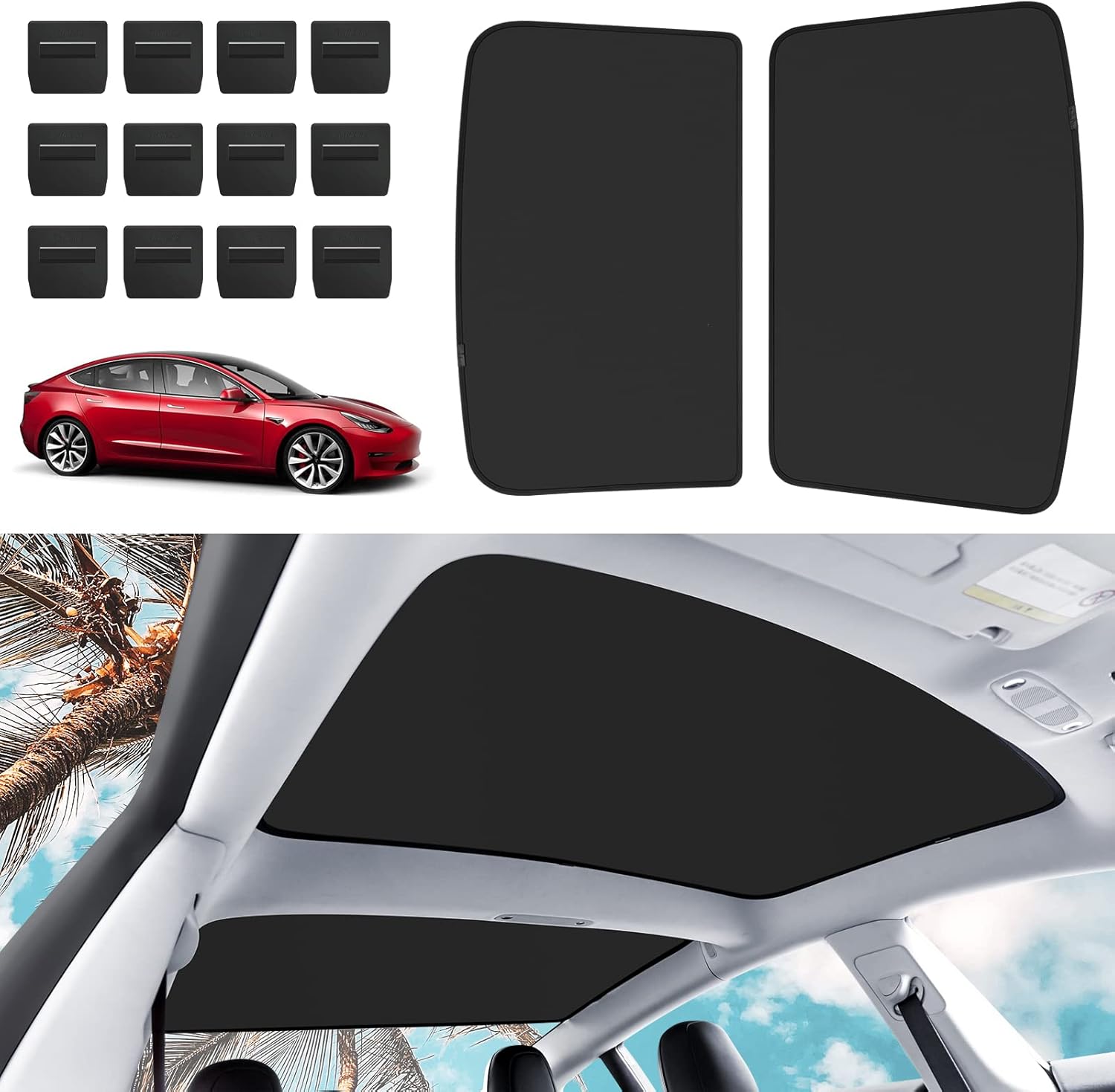 KUNIST Roof Sunshades for Tesla Model 3 2023, Upgraded Sunroof Shade Sunshade Roof