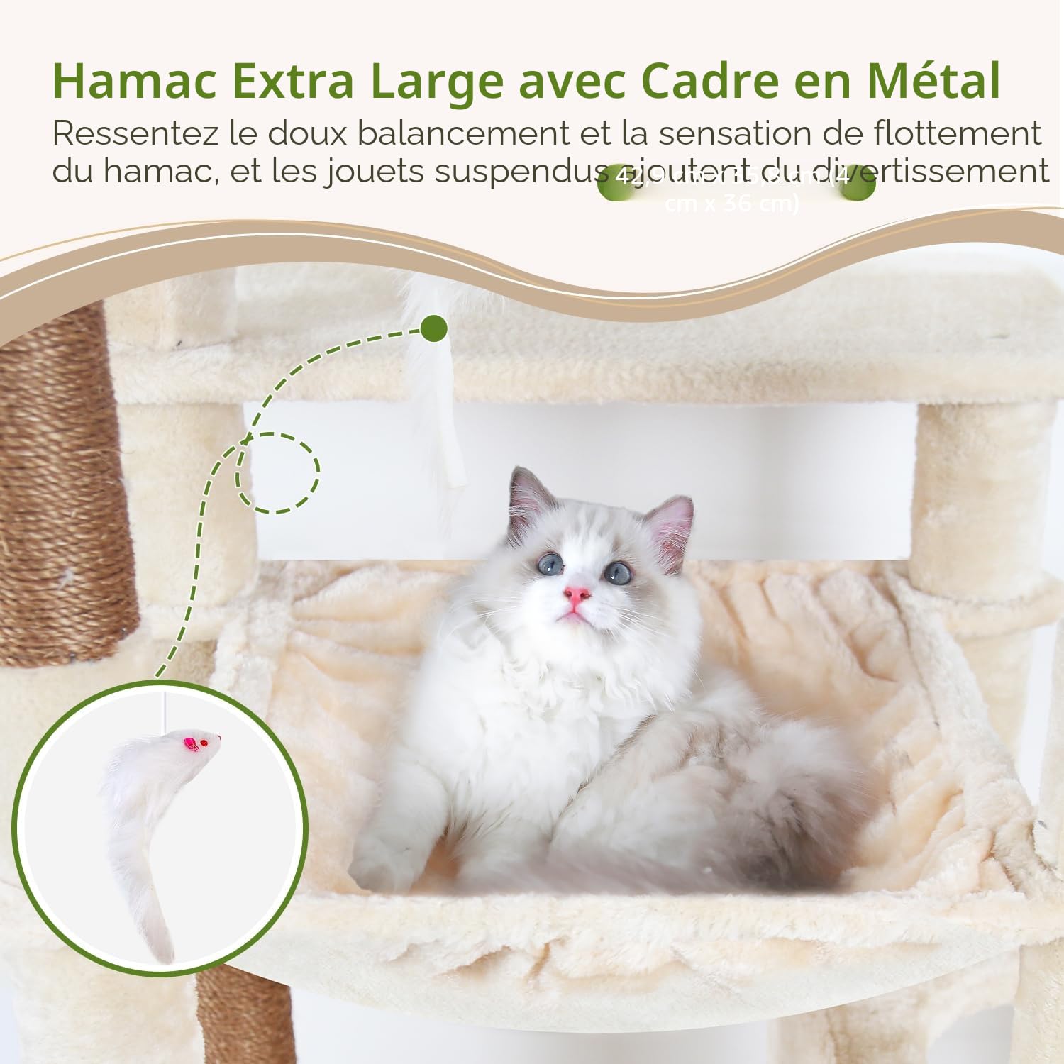 Globlazer Arbre a Chat Grand Hauteur 178 cm avec Doux Hamac, 2 Grandes Niches, Plateforme, Pente Sisal Peluche, Jouets, Arbres à Chat Coin Solide pour Gros Chats Repos Jeu Escalade (F70 Pro, Beige)