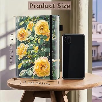 Lined Journal Notebook for Women Men, 200 Pages Hardcover Leather Journals for Writing, A5 Journaling Notebooks for Business Work School Note Taking, College Ruled Journal, Yellow Rose