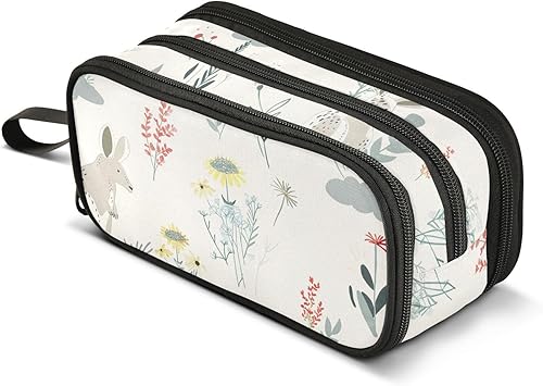 Miniatura 8 de Bolsa de lápices de nailon para niños, estilo Oliver Jeffers, estilo canguro, estampado floral, nube blanca vaquera, gran capacidad, estuche para