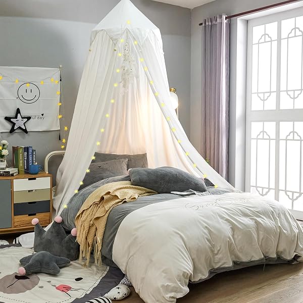 Lucckey Pom Pom Bed Canopy Soft Fabric