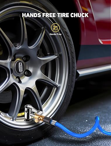 Miniatura 6 de EVOULTES Adaptador de manguera de inflador de neumáticos de metal con válvula de liberación de latón, portabrocas de neumático de bloqueo con rosca