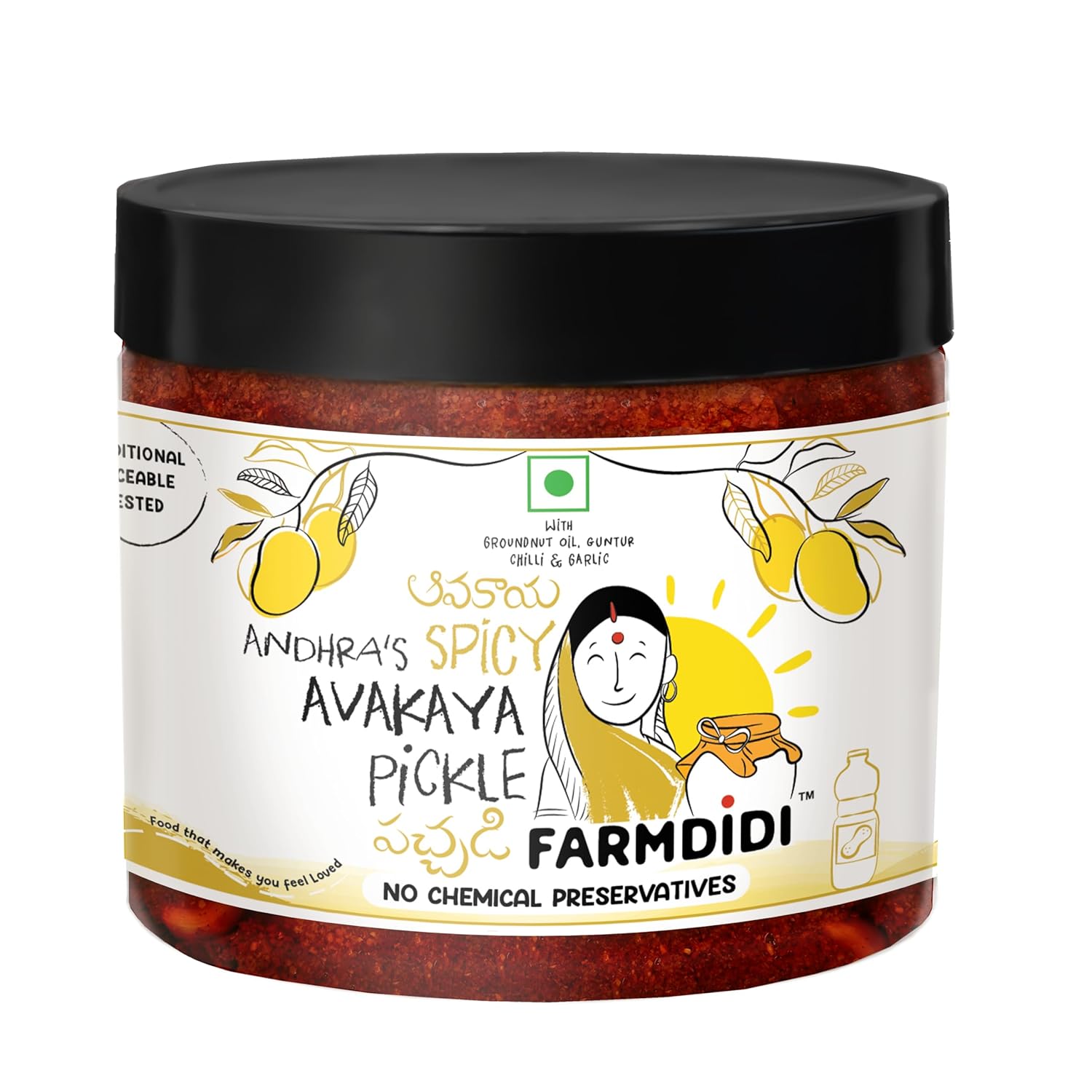 Farm Didi Avakaya Pickle In Fresh | Homemade Spicy Andhra-Style Mango Achar | Made With Groundnut Oil | South Indian Avakai Mango Pickle | Theekha Achaar | No Chemical Preservatives (325g)